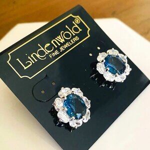 Lindenworld Simulated Blue Topaz and CZ Stud Earrings NEW